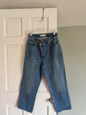Abercrombie & Fitch Curve Love Asymmetrical Medium Wash Denim with exposed hem